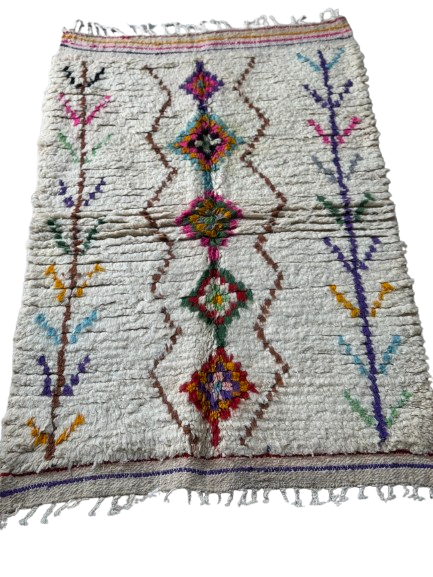 Tapis Azilal Marocain en Laine – Tissé à la Main par Artisans Berbères (Approx 39x59/100 x 150 cm)