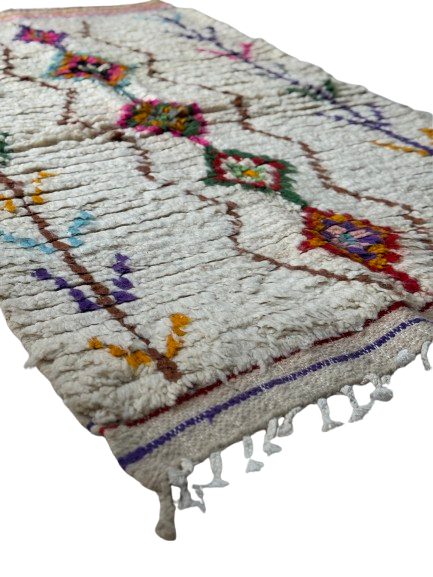 Tapis Azilal Marocain en Laine – Tissé à la Main par Artisans Berbères (Approx 39x59/100 x 150 cm)