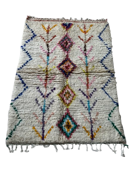 Tapis Azilal Marocain en Laine – Tissé à la Main par Artisans Berbères (Approx 39x59/100 x 150 cm)