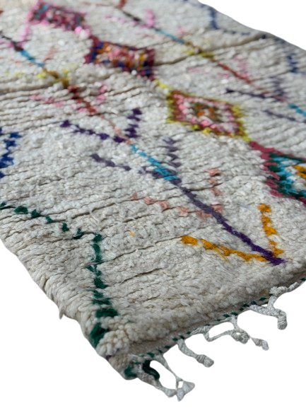 Tapis Azilal Marocain en Laine – Tissé à la Main par Artisans Berbères (Approx 39x59/100 x 150 cm)