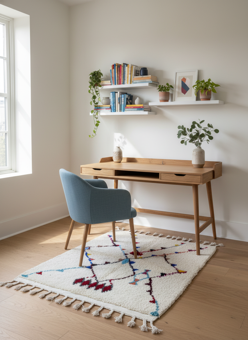 Tapis Azilal Marocain en Laine – Tissé à la Main par Artisans Berbères (Approx 39x59/100 x 150 cm)