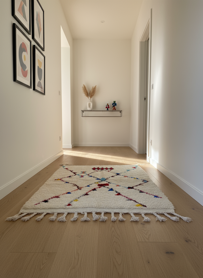 Tapis Azilal Marocain en Laine – Tissé à la Main par Artisans Berbères (Approx 39x59/100 x 150 cm)