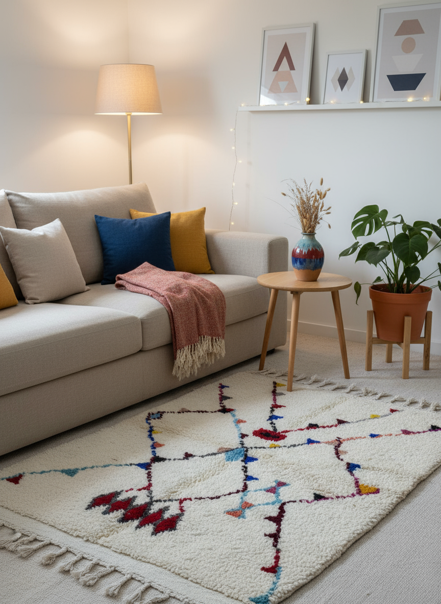 Tapis Azilal Marocain en Laine – Tissé à la Main par Artisans Berbères (Approx 39x59/100 x 150 cm)