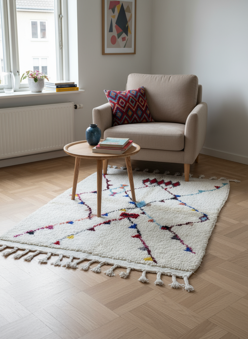 Tapis Azilal Marocain en Laine – Tissé à la Main par Artisans Berbères (Approx 39x59/100 x 150 cm)