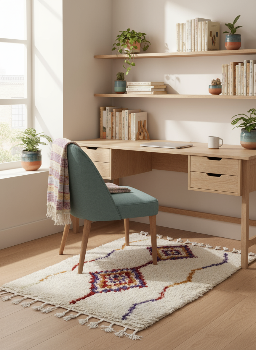 Tapis Azilal Marocain en Laine – Tissé à la Main par Artisans Berbères (Approx 39x59/100 x 150 cm)