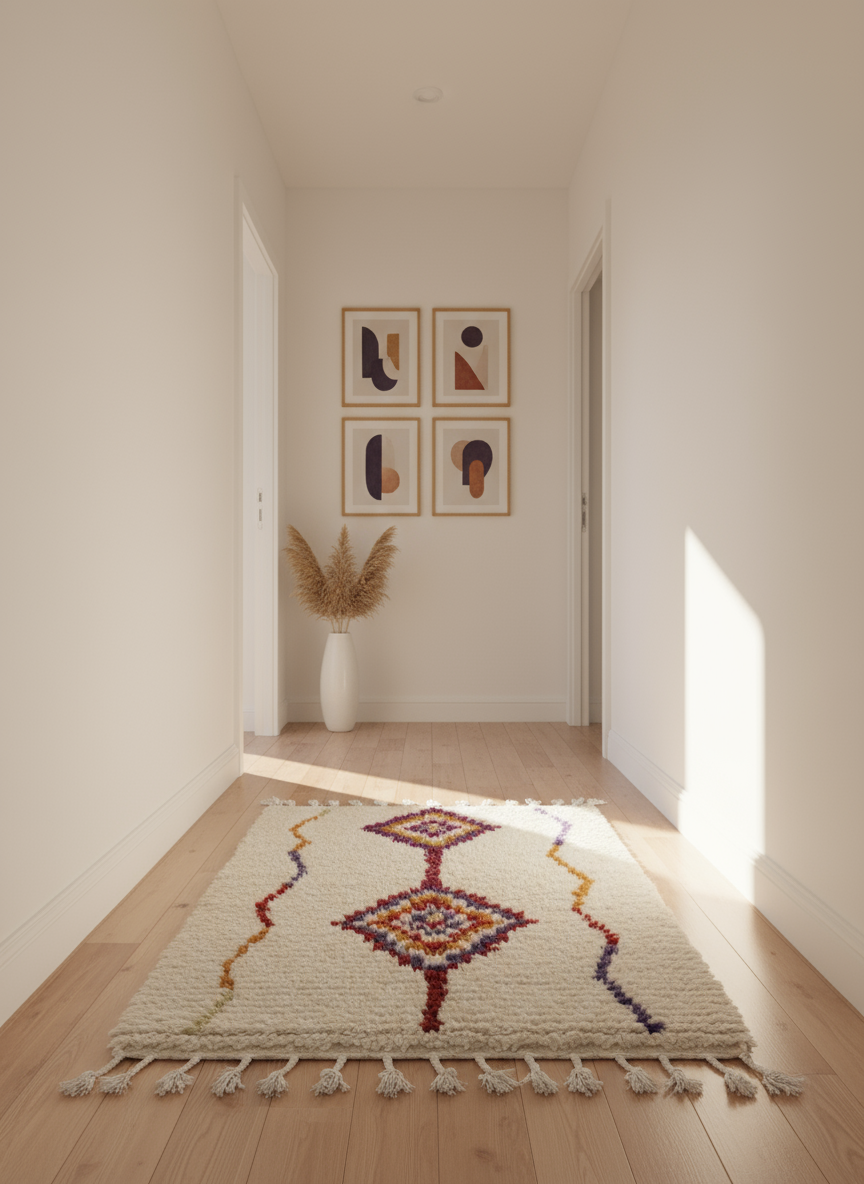 Tapis Azilal Marocain en Laine – Tissé à la Main par Artisans Berbères (Approx 39x59/100 x 150 cm)