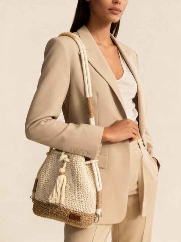 Ensemble "Goffa Buck" Blanc – Sac à main & Pochette assortie + accessoires