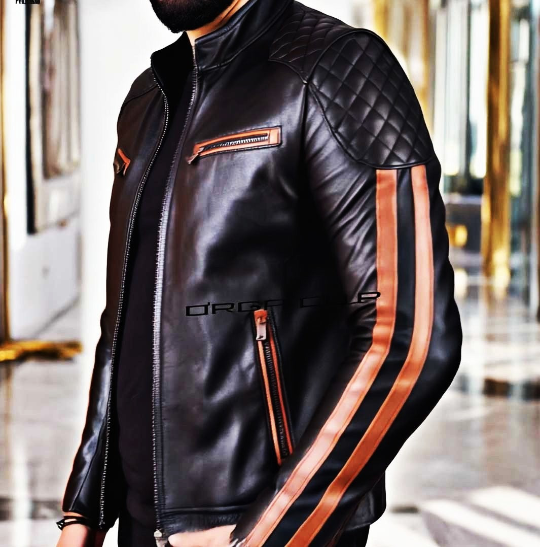 Blouson  en Cuir Véritable — Noir & Cognac