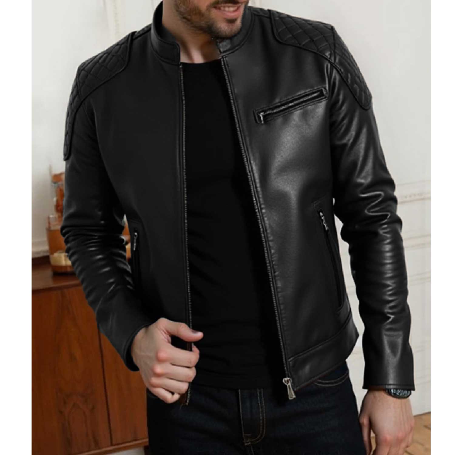 Vanguard — Blouson Cuir Épaules Matelassées