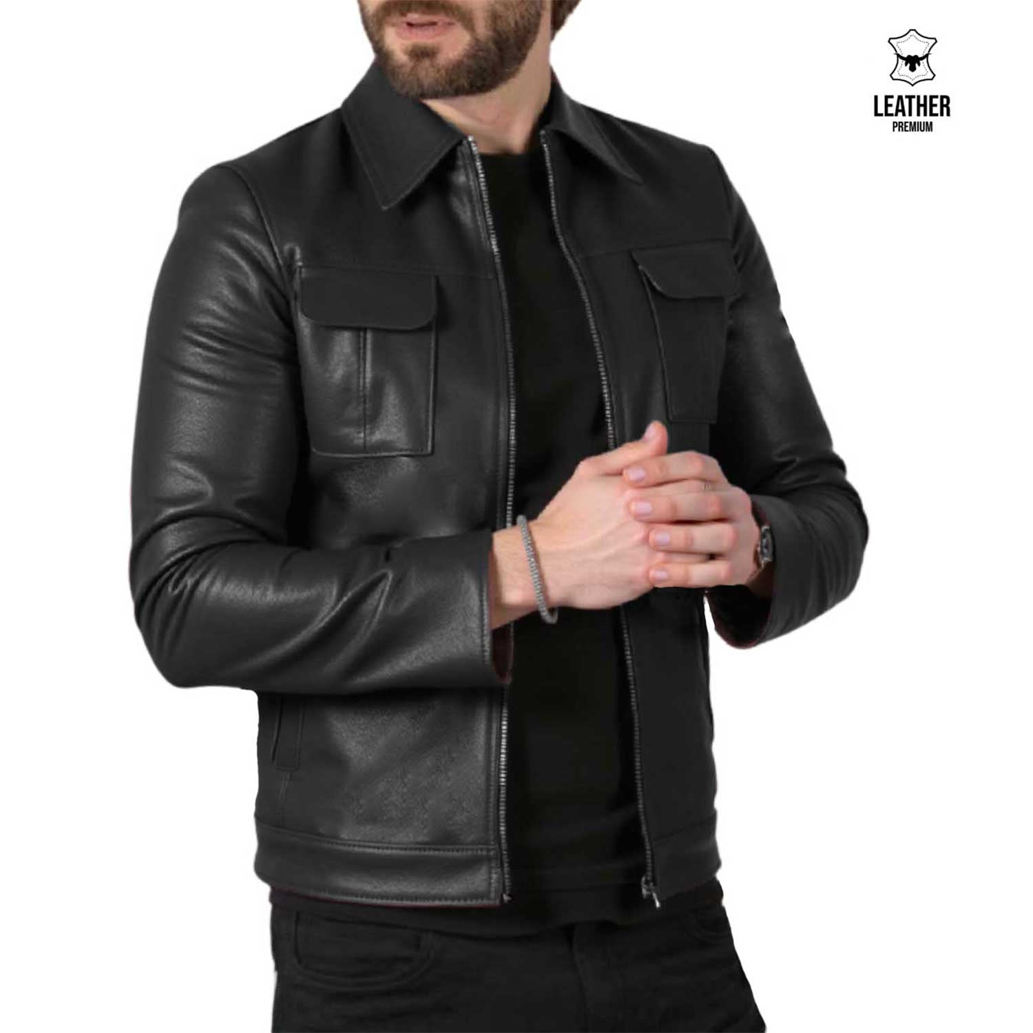 Ranger Noir — Veste Cuir Poches Plaquées