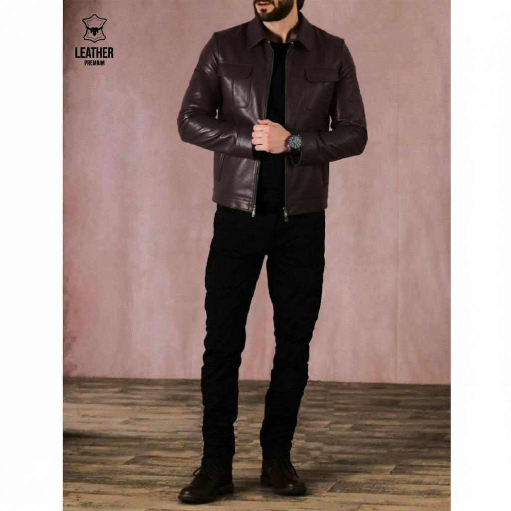 Le Vintage Chic — Veste Cuir Poches Plaquées