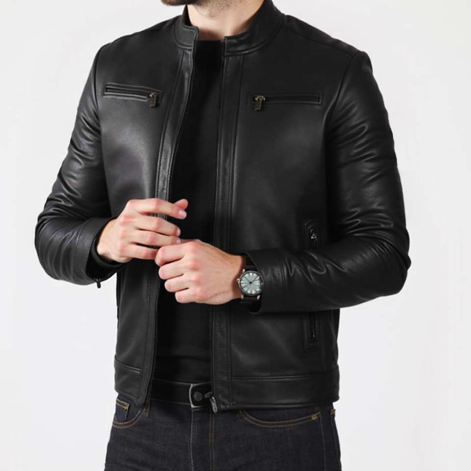 L’Essentiel Noir — Blouson Cuir Col Officier