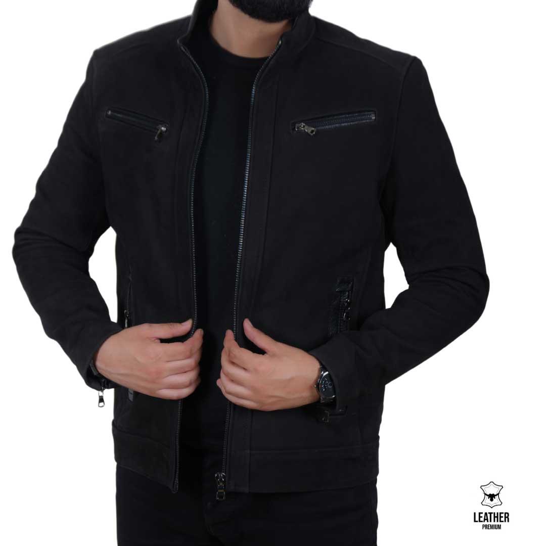 Suede Noir — Blouson Cuir Nubuck Homme
