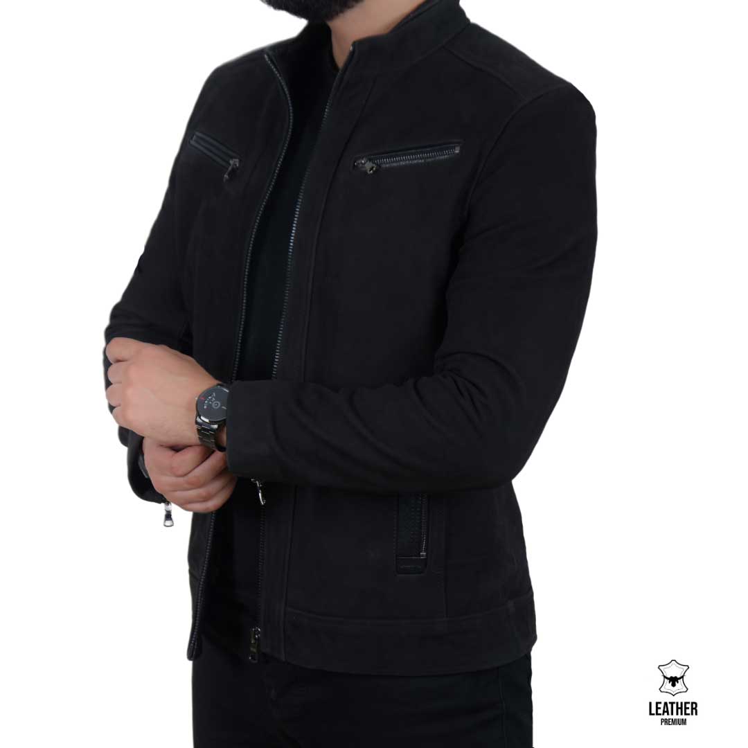 Suede Noir — Blouson Cuir Nubuck Homme