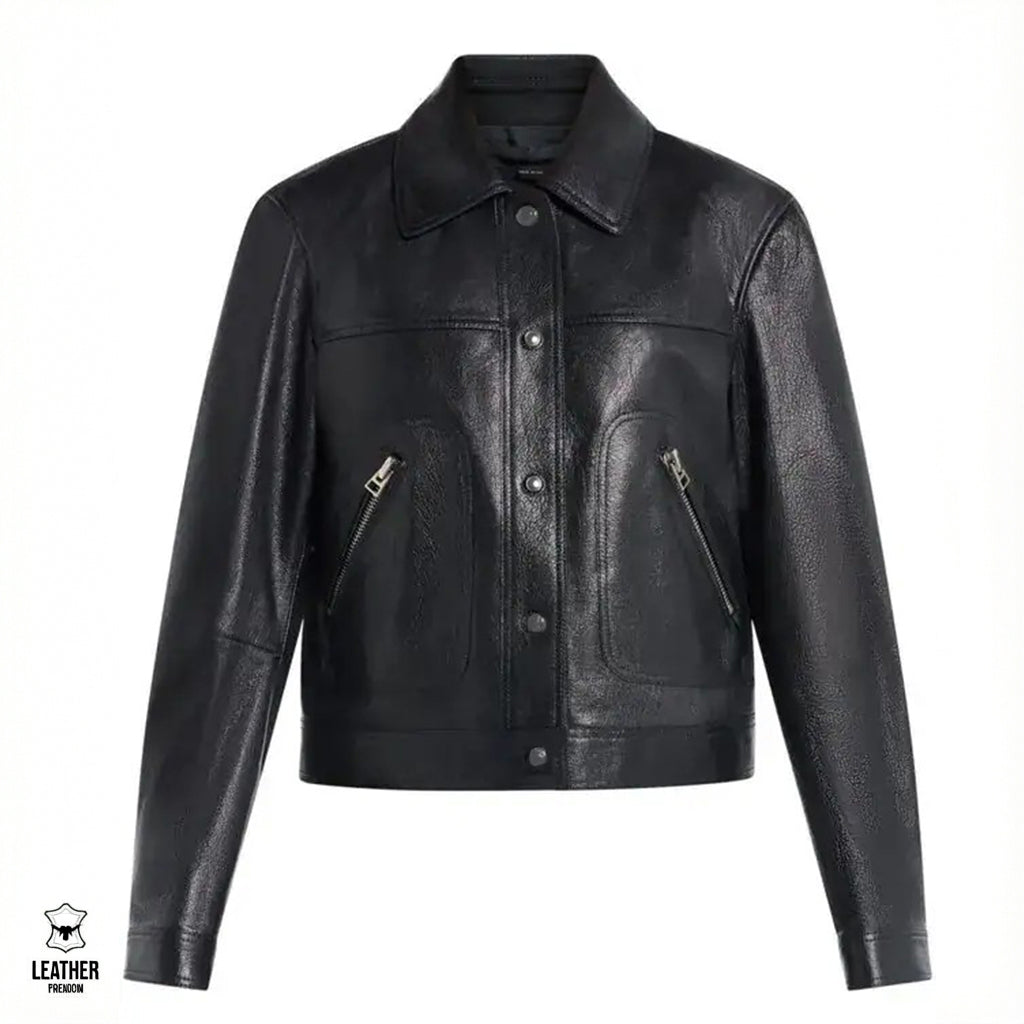 Nomade — Veste Cuir Col Chemise Femme
