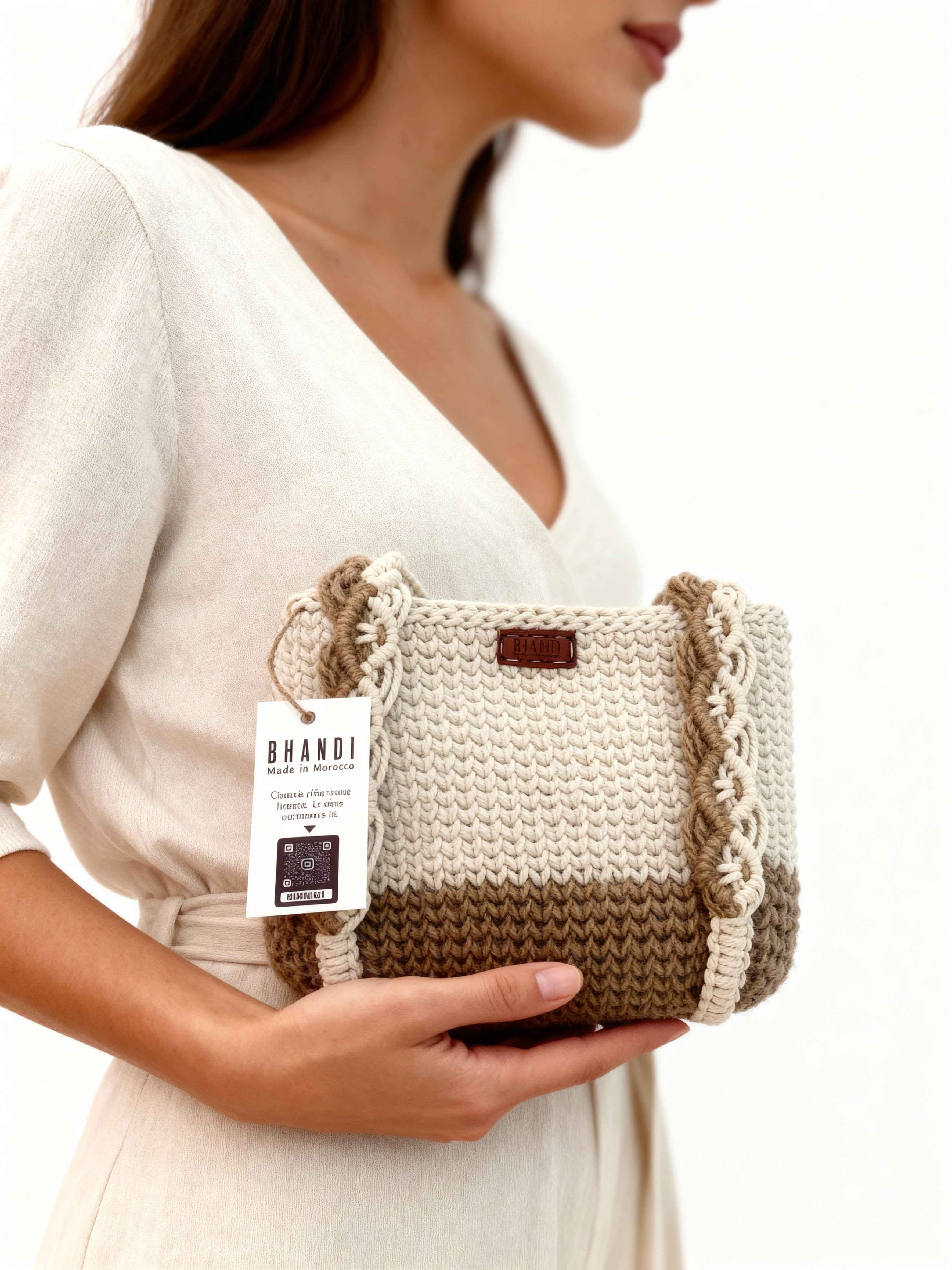 Ensemble "Goffa Macramé" Blanc – Sac à main & Pochette assortie + accessoires