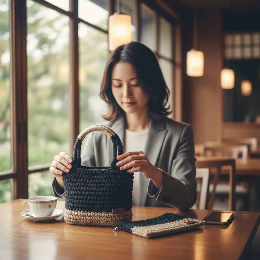 Ensemble "Goffa Top Handle" Noir – Sac à main & Pochette assortie + accessoires