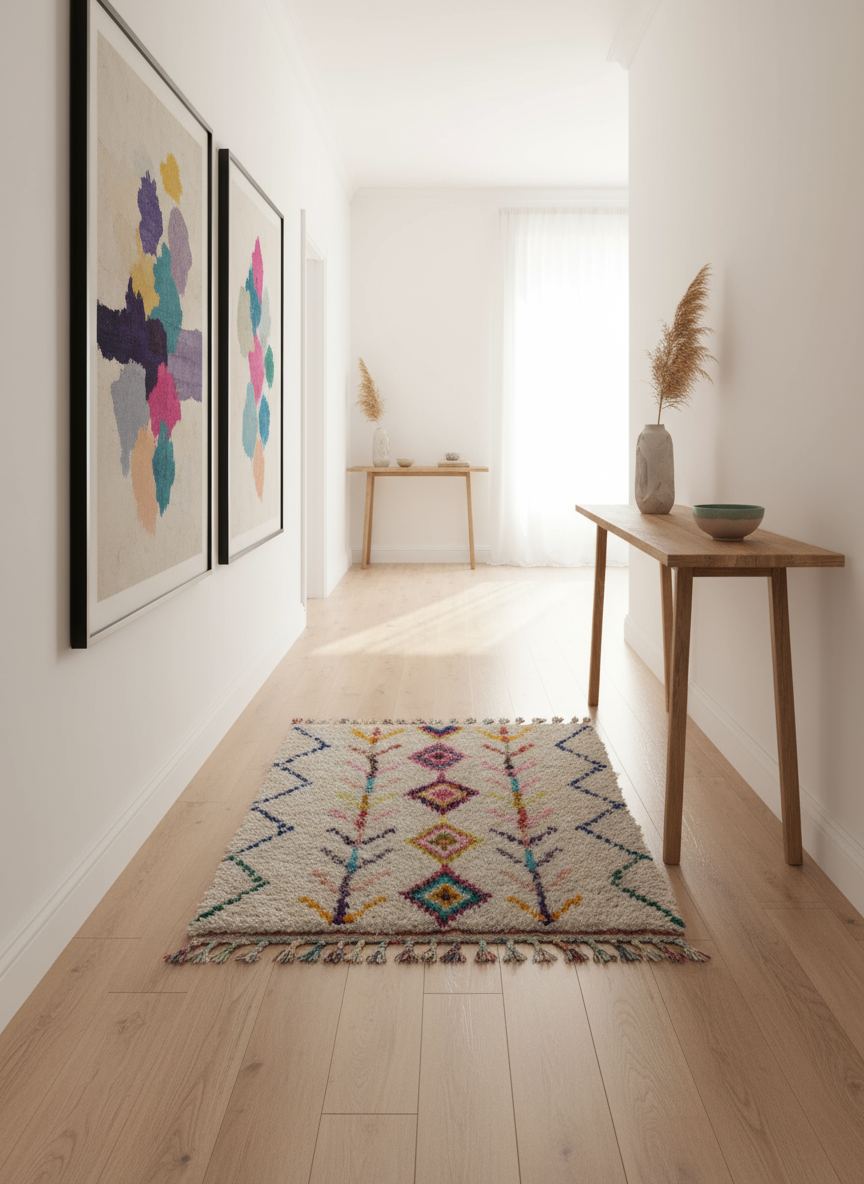 Tapis Azilal Marocain en Laine – Tissé à la Main par Artisans Berbères (Approx 39x59/100 x 150 cm)