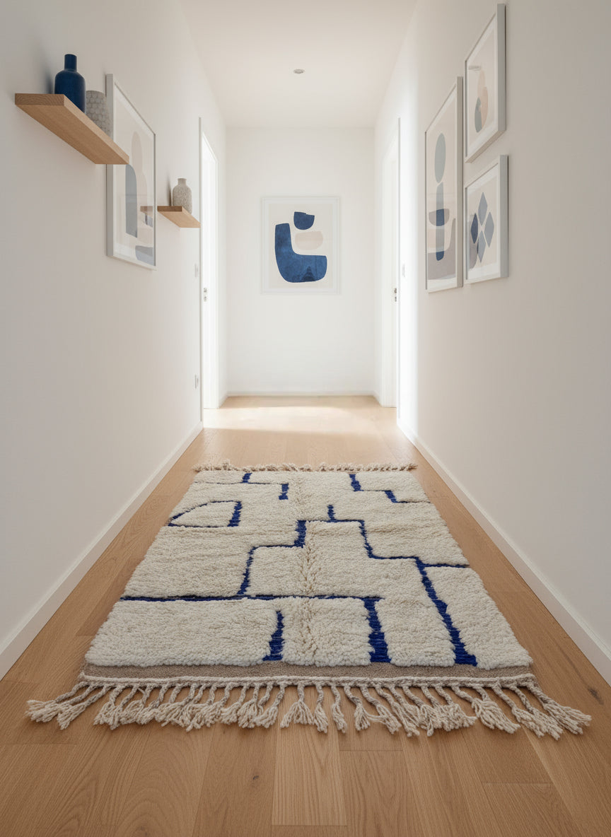 Tapis Azilal Marocain en Laine – Tissé à la Main par Artisans Berbères (Approx 39x59/100 x 150 cm)