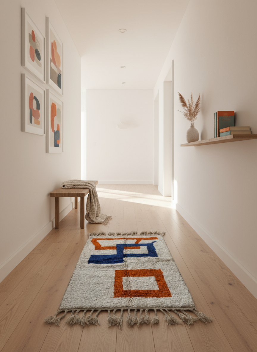 Tapis Azilal Marocain en Laine – Tissé à la Main par Artisans Berbères (Approx 39x59/100 x 150 cm)