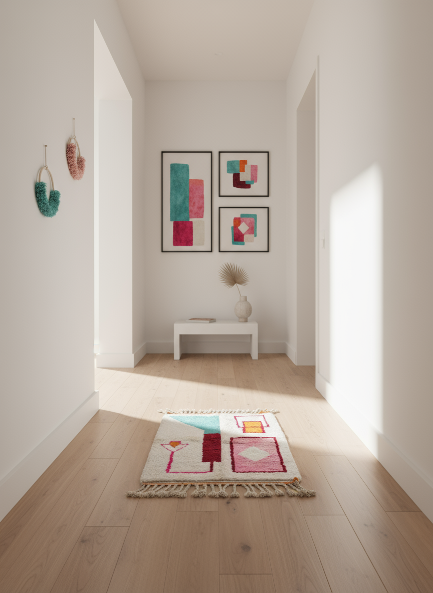 Tapis Azilal Marocain en Laine – Tissé à la Main par Artisans Berbères (Approx 39x59/100 x 150 cm)