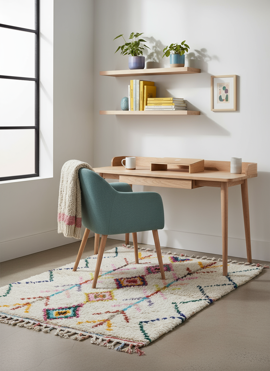Tapis Azilal Marocain en Laine – Tissé à la Main par Artisans Berbères (Approx 39x59/100 x 150 cm)