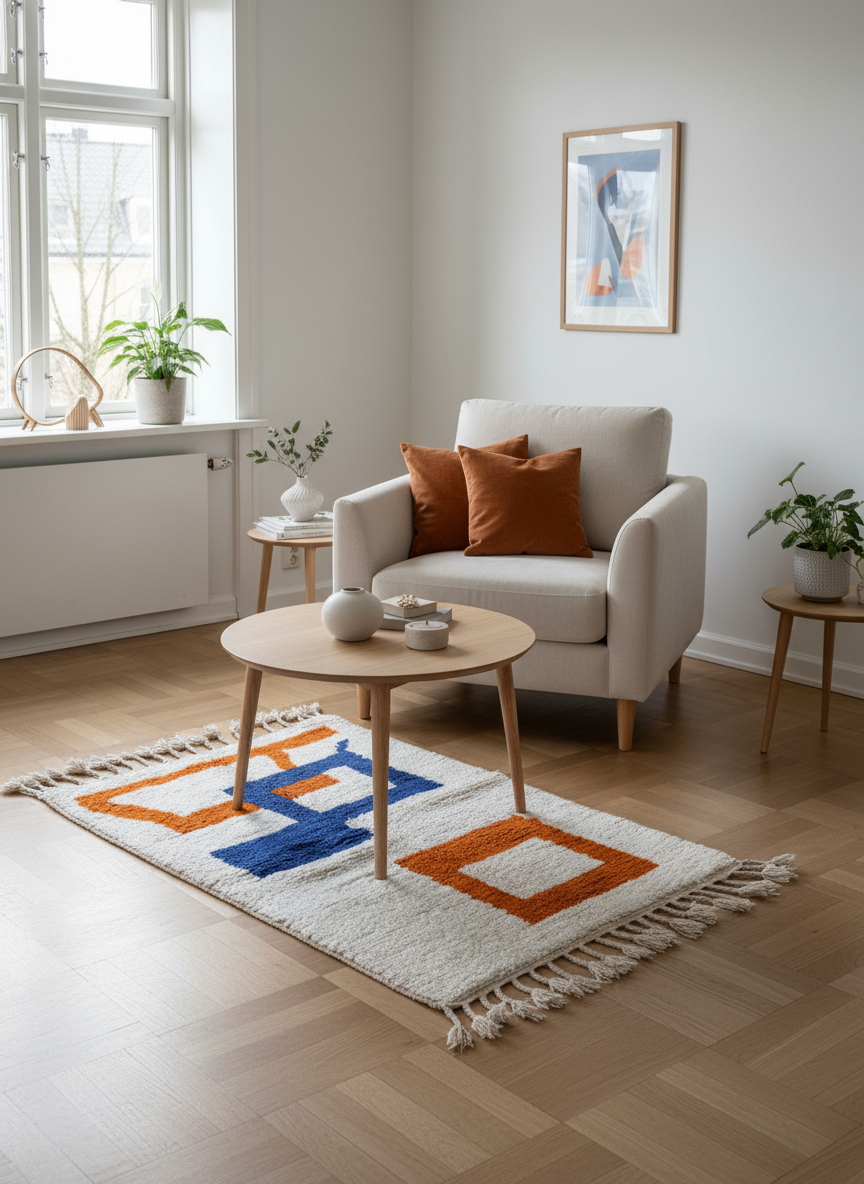Tapis Azilal Marocain en Laine – Tissé à la Main par Artisans Berbères (Approx 39x59/100 x 150 cm)