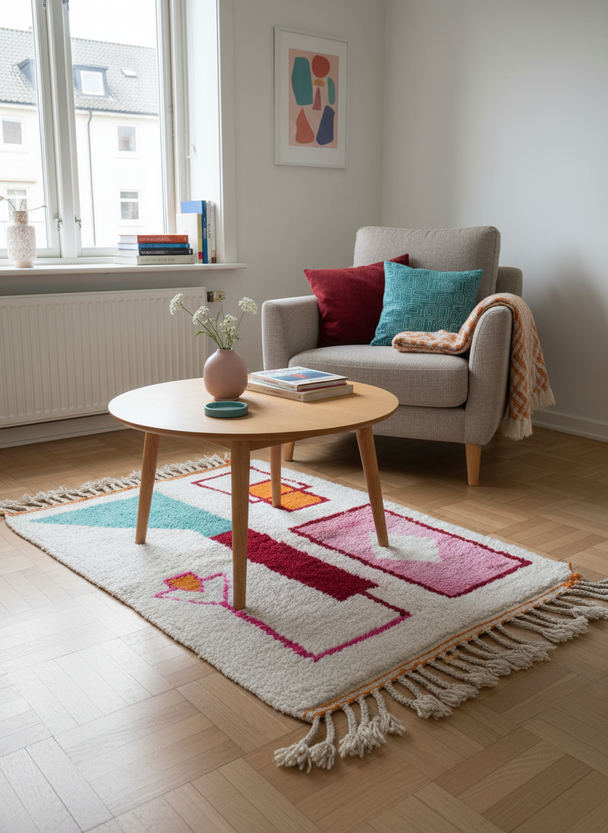 Tapis Azilal Marocain en Laine – Tissé à la Main par Artisans Berbères (Approx 39x59/100 x 150 cm)