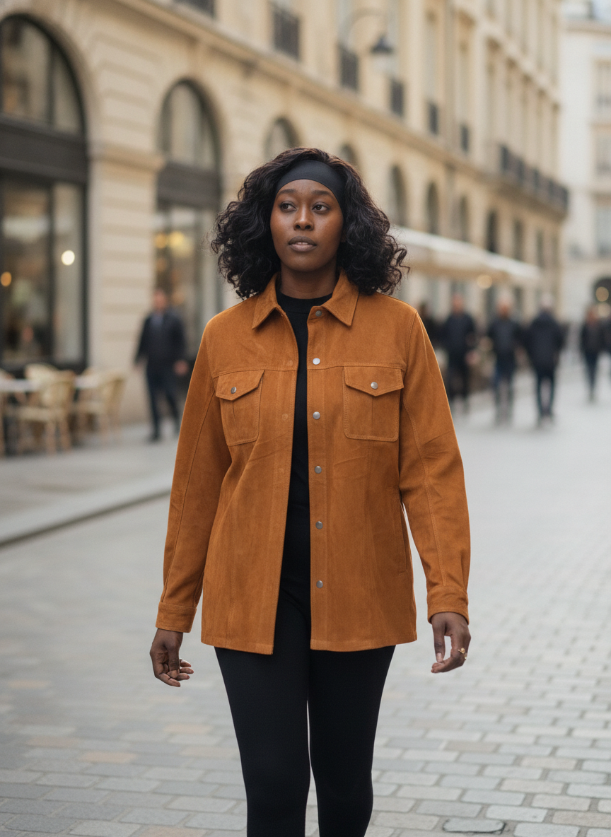 Blouson Cuir Daim Mixte Camel Col Chemise – Orgacuir
