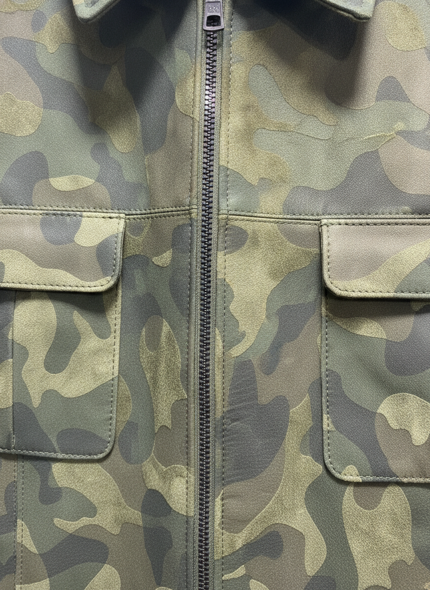 Blouson Cuir Homme Camouflage Vert Col Chemise – Orgacuir