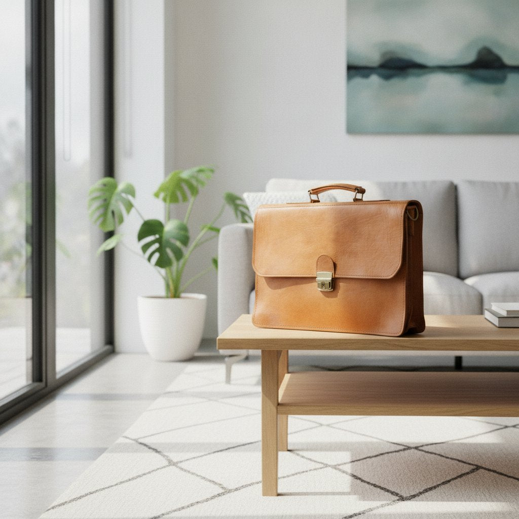 Cartable en Cuir Marron avec Bandoulière 40 cm