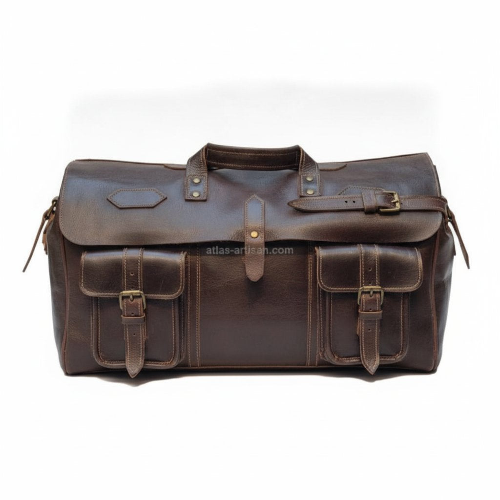 Sac Messager en Cuir Marron Foncé avec 3 Poches 48 cm