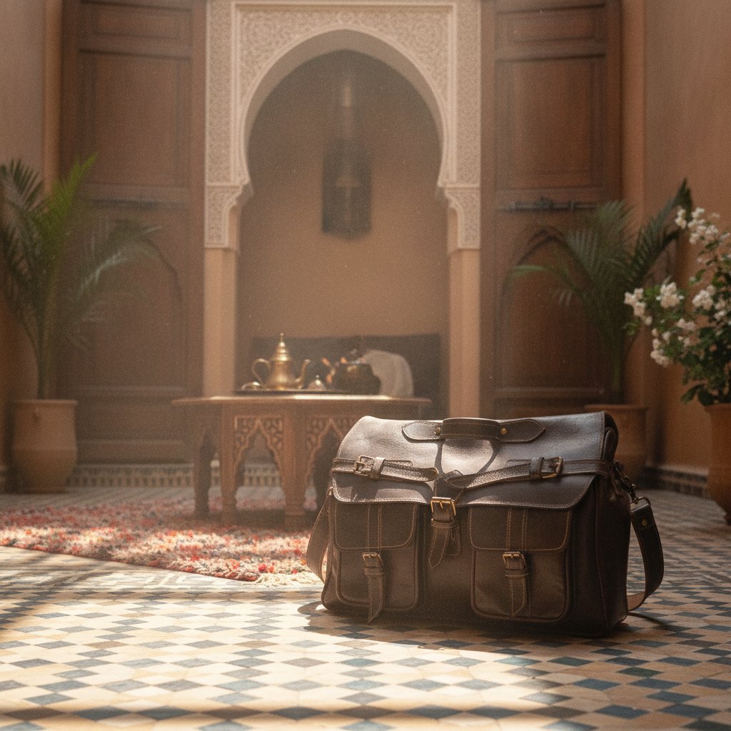 Sac Messager en Cuir Marron Foncé avec 3 Poches 48 cm
