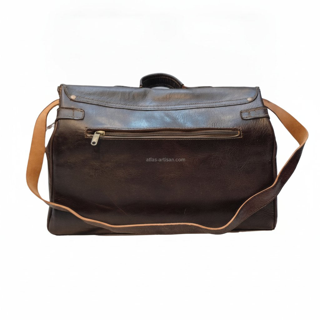 Sac Messager en Cuir Marron Foncé avec 3 Poches 48 cm