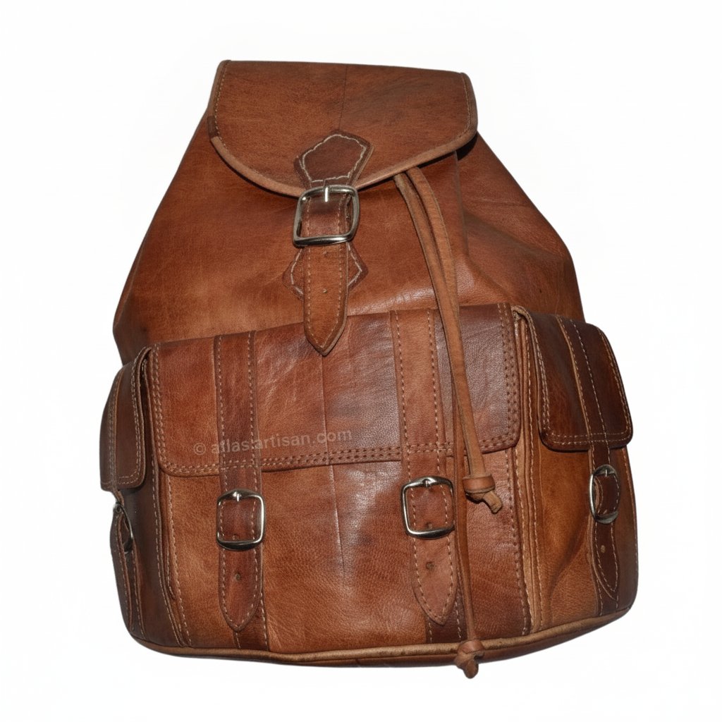 Sac à Dos en Cuir Marron avec Poches et Bretelles Réglables