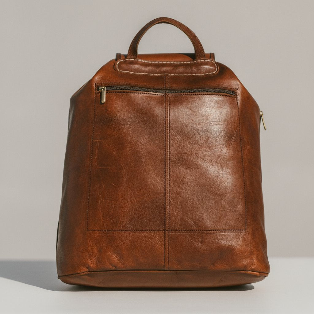 Sac à Dos en Cuir Marron avec Poches et Bretelles Réglables