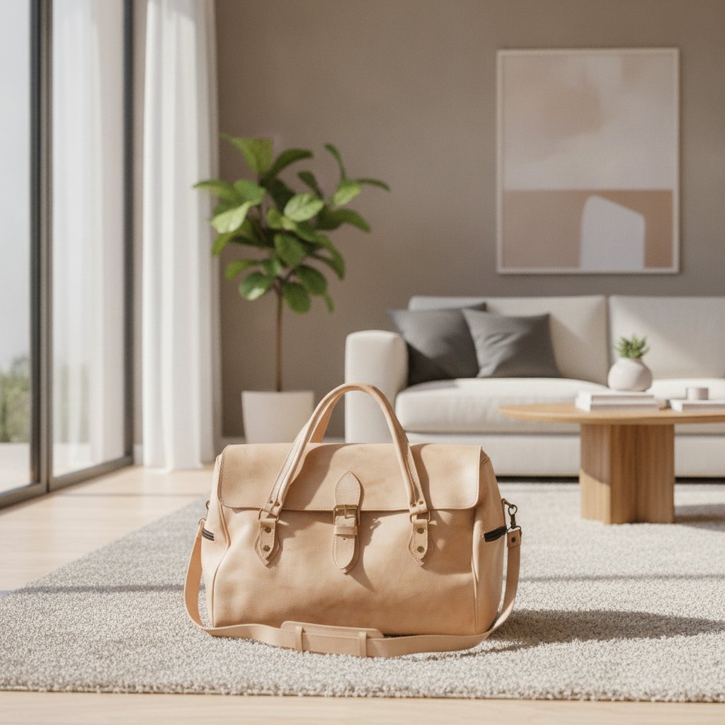 Sac de Voyage en Cuir Naturel Beige 55 cm