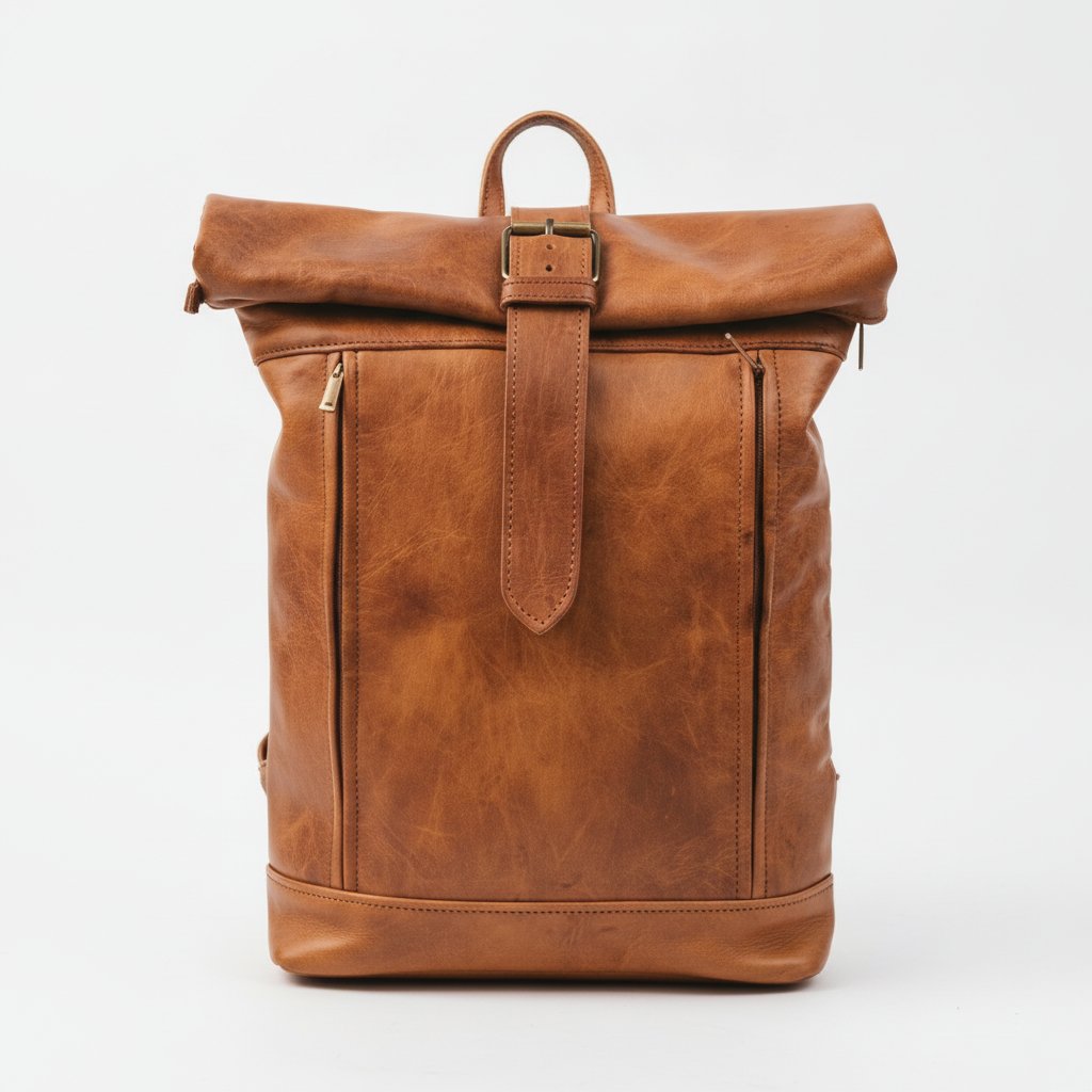 Sac à dos en Cuir de Chèvre Roll-Top 28 x 40 cm