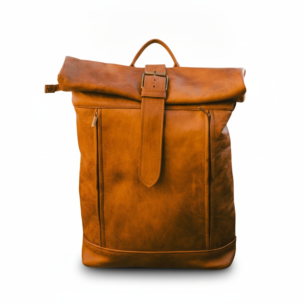 Sac à dos en Cuir de Chèvre Roll-Top 28 x 40 cm