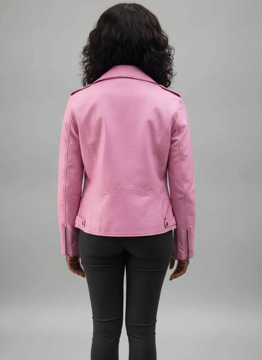 Blouson Cuir Femme Rose Perfecto Panthère – Orgacuir