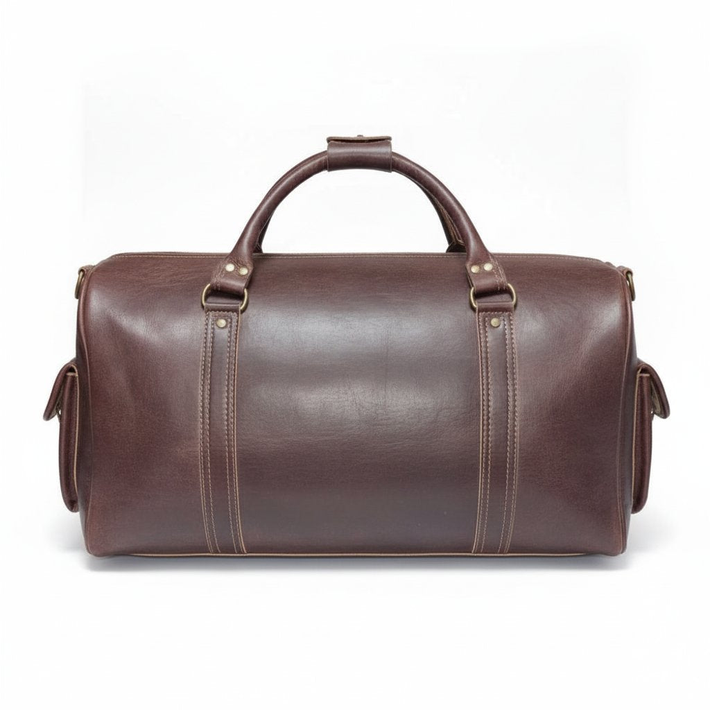 Sac de Voyage en Cuir Marron Fait Main avec Bandoulière
