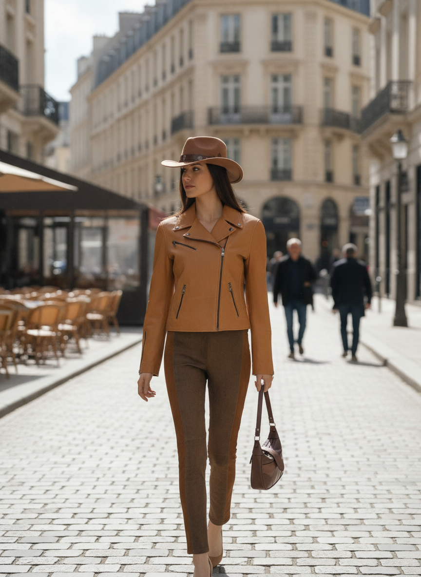 Blouson Cuir Femme Camel Perfecto Cowgirl – Orgacuir