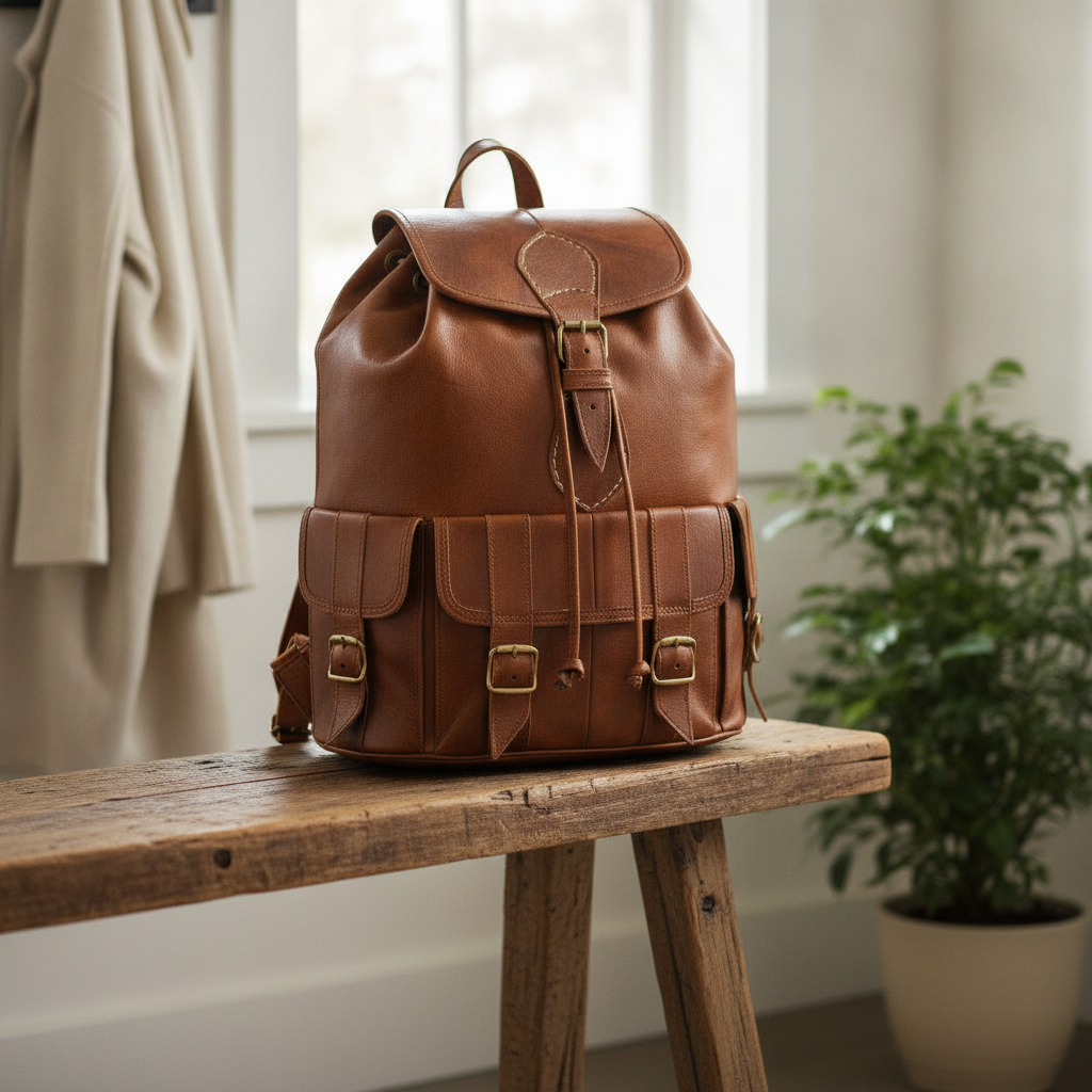 Sac à Dos en Cuir avec Poches et Bretelles Réglables