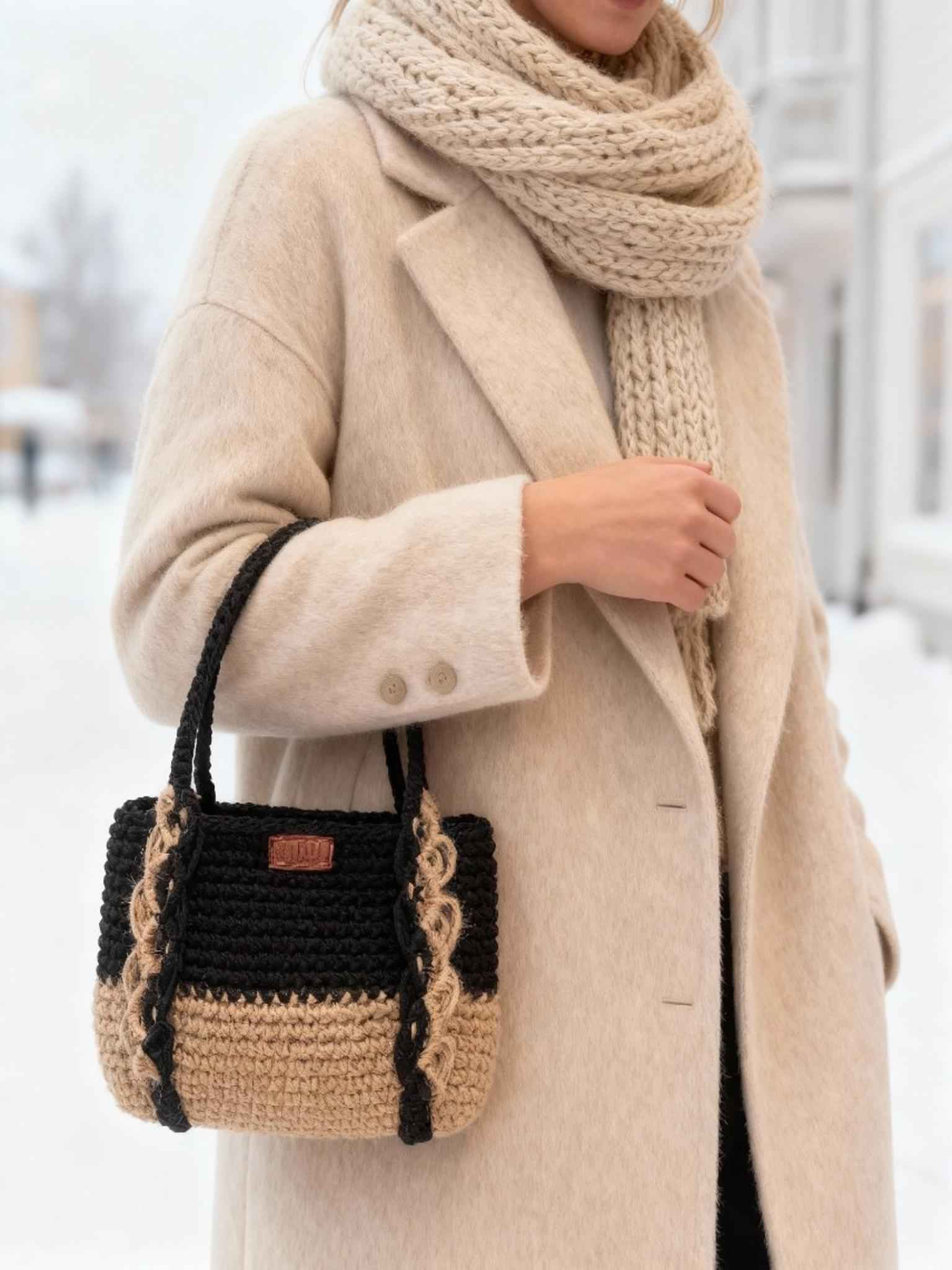 Ensemble "Goffa Macramé" noir – Sac à main & Pochette assortie + accessoires